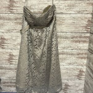 Alfred‎ Angelo bridesmaid dress strapless Light Brown/Silver Lace Size 12